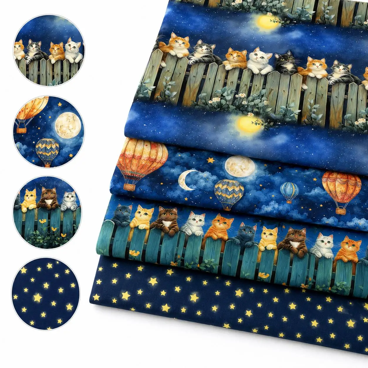 Pre-cut 4pcs/Set 7.87x7.87inch Cat Flower With Moon Star Fat Quarter Bundles 100% Polyester Craft Fabric Pre-Cut Squares Sheets