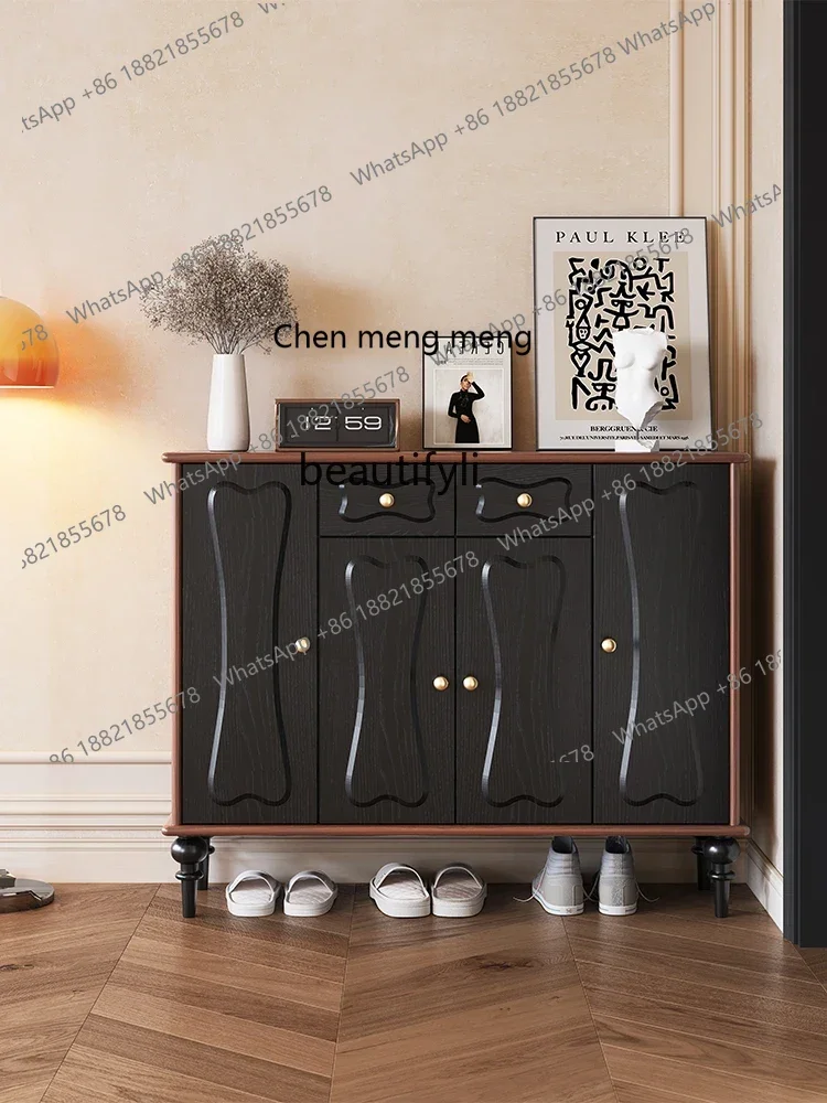 P178 خزانة خذاء سوداء المنزل الحديثة الحد الأدنى للغاية ضيق النمط الفرنسي خزانة ضوء مدخل فاخر مدخل شرفة تابوت