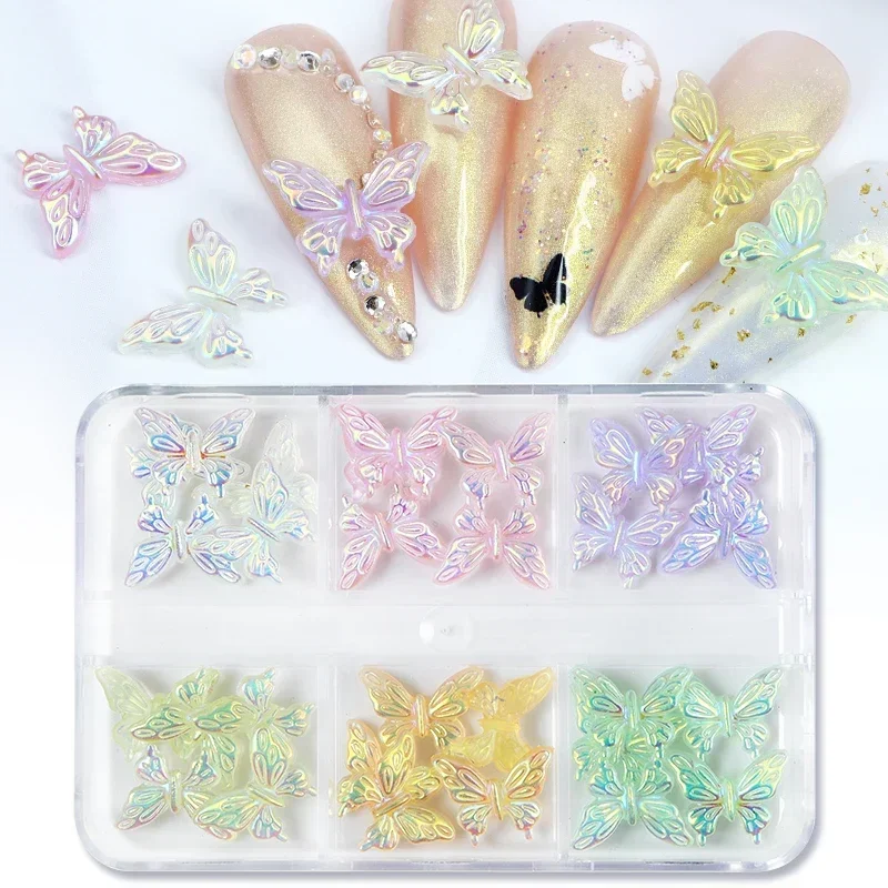 Iridescente Glitter Butterfly Nail Art Charms, Aurora Borboleta Nails Decoração, Jóias Nail Supplies para Profissionais, 30pcs