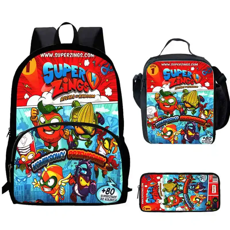 Cartoon SuperZings Child Backpack with Front Pocket,Lunch Bags,Pencil Bags for Aged 5-10 Cartoon Backpack Boys Girls,Best Gift