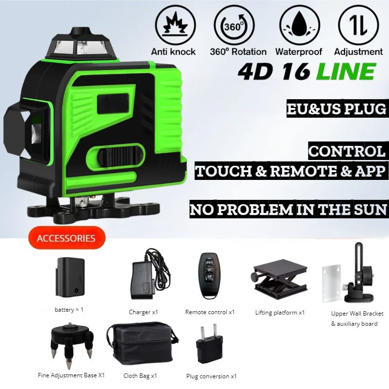 tripod/nivel a laser 16 Lines Laser profesional Level green line Self-leveling 360 autonivelant