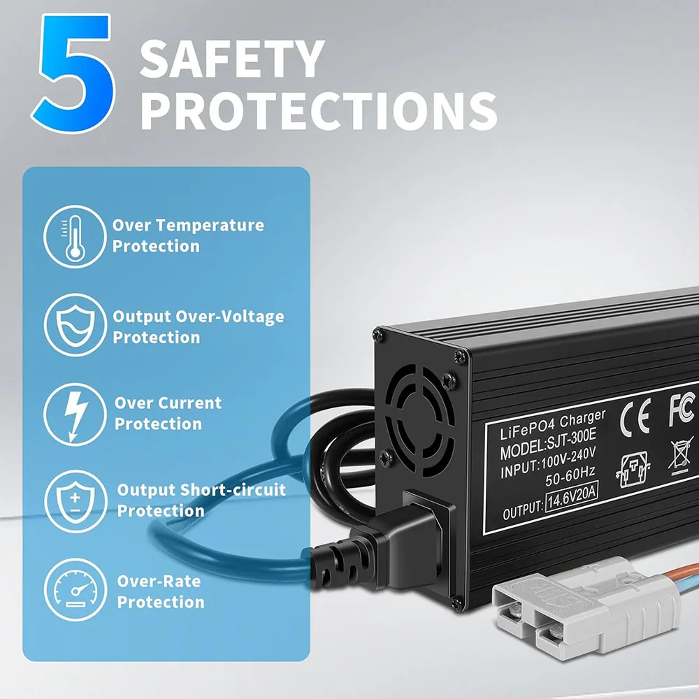 Cargador YIFASITE 12V 20A Para Baterías LiFePO4 – Con Carga A 0V, Protección Múltiple Y Conector Anderson De 50A