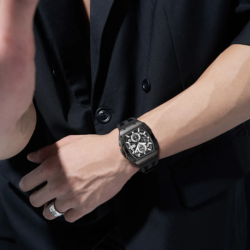 TIMEARTX 5960 ساعة كوارتز رياضية كرونوغراف للرجال عرض التاريخ المضيء ساعات بعقارب تونيو من الفولاذ المقاوم للصدأ للرجال