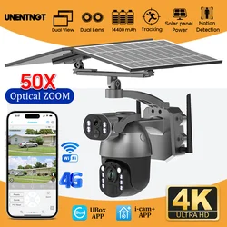 UNENTGT 4K 50X Optical Zoom Solar Wireless Security Camera Dual Lens Video Record PTZ Outdoor Cam 4G SIM/WIFI Color Night Vision