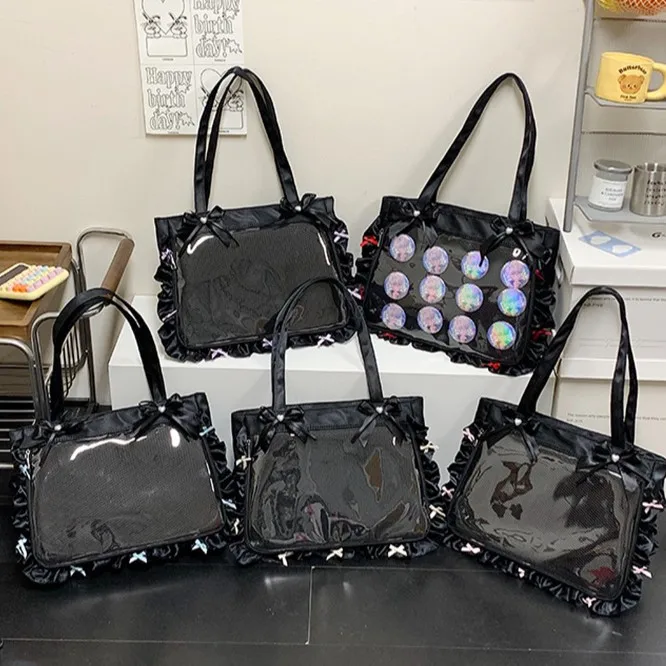 Ita Bag for Women Anime Transparent Pocket Itabag PU Leather Large Capacity Shoulder Crossbody Bag Black Kawaii Gift