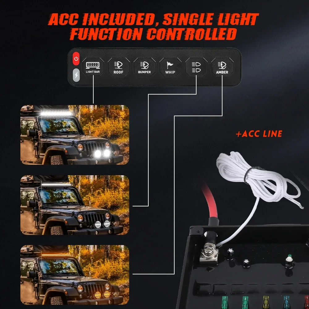 

New 12V 24V Universal Wireless Control Flashing Lighting Mode Aux 6 Gang Switch Panel Circuit Control Box With ACC
