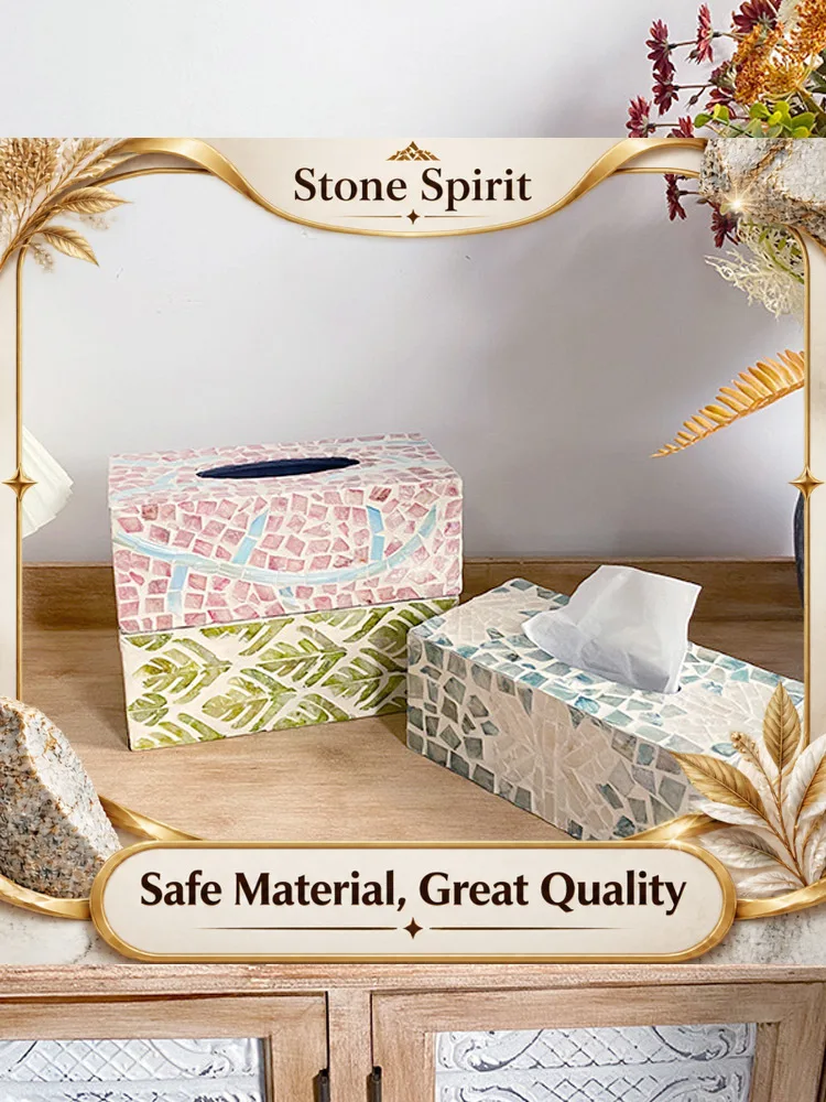 【Premium】Ahunderjiaz-Creative Colorful Shell Tissue Box, Tissue Organizer, Living Room, Desktop Ornaments, Home Decoration