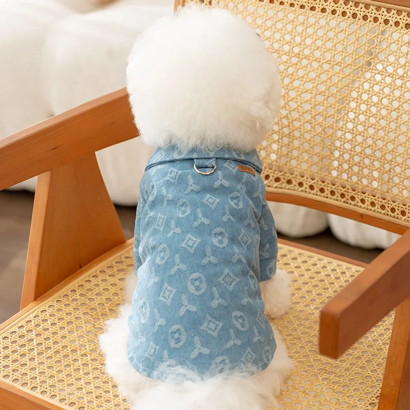 Winter Pet Dog Clothes Denim Dog Shirt Luxury Print Puppy Coat Warm Soft Cat Shirt Pet Jacket Chihuahua Apparel Yorkies Costumes