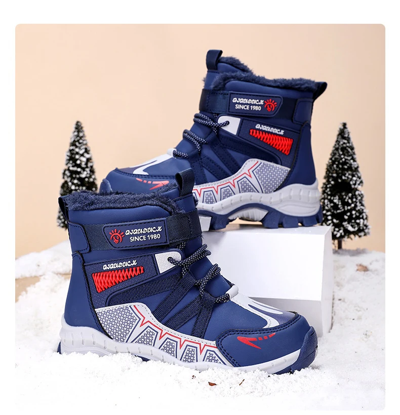 Kinder Outdoor Schneestiefel Winter Mode High-Top Warme Plüsch-Wanderschuhe Bequeme Rutschfeste Wanderschuhe Jungen Outdoor-Sneaker – Detail 11
