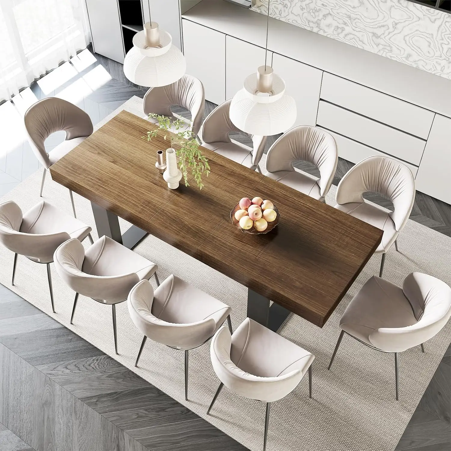 

Rustic Extendable Dining Table 6-10 Seats, 70.9"(86.6")x31.5" Wooden Kitchen Table (Brown)