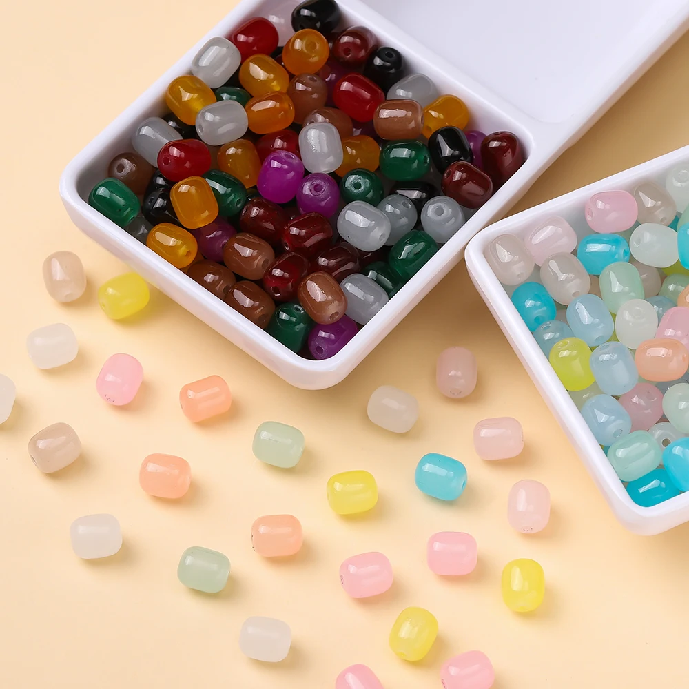 

20pcs Colored Glass Imitation Jade Beads Jujube Shape Spacer Loose Beads for DIY Bracelet Keychain Jewelry Making Accessories