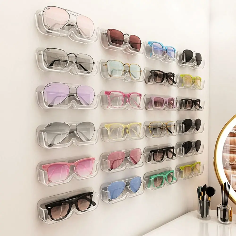 Plastic Glasses Storage Box Wall Mounted Punch-free Sunglasses Storage Holder Self-adhesive Space Saving