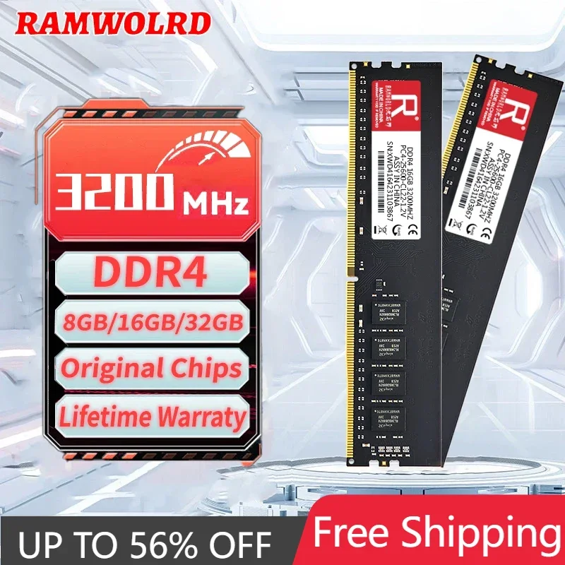 RAMWORLD DDR4 16GB 8GB 4GB 2133MHz 2400MHz 2666MHz 3200MHz Desktop Memoria Ram PC4 CL16/17/19/22 1.2V  DIMM Memory Computer RAM