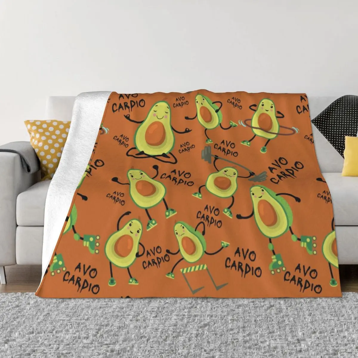 

Avo Cardio Funny Fitness Brown Avocado Pattern Blankets Warm Flannel Throw Blanket for Bed Couch Bedspread