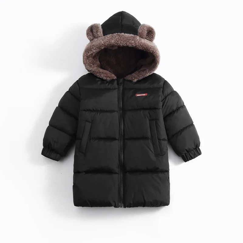 Neue doppelseitige Winter-Daunenjacke für Kinder, Jungen und Mädchen, mittellanger warme Mantel mit Bärenohren-Kapuze. – Detail 7