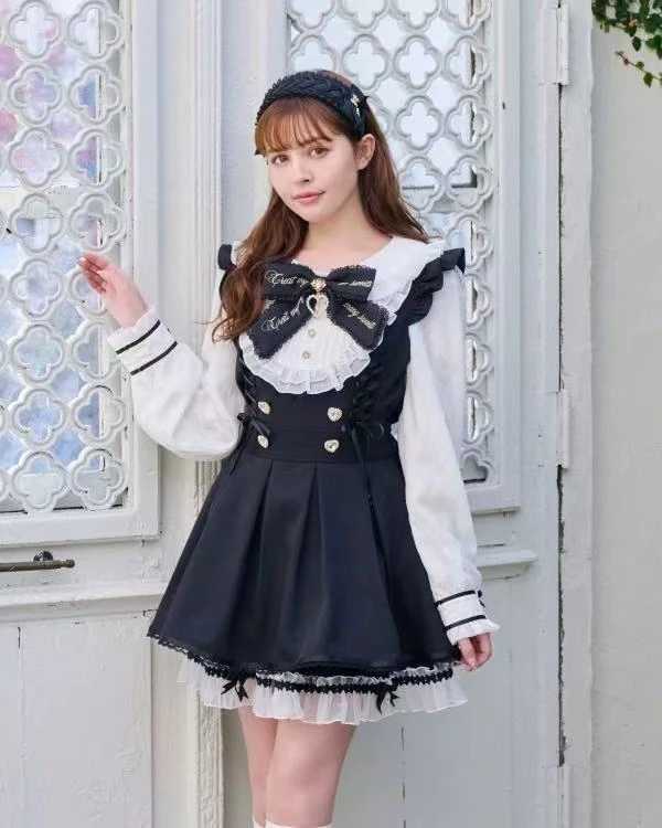 Lolita Sle Zweiteiliges Set Dienstmädchenrock Schlankmachende Spitze Hohe Taille Polyester Gestrickt A-Linie Dr Frühling Herbst Lang Sve rund...