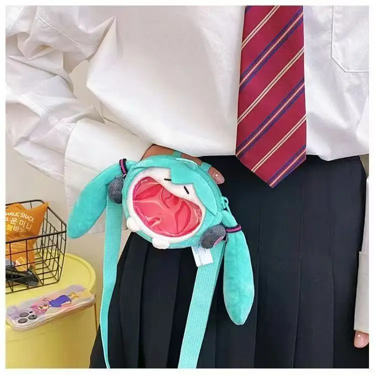Hatsune Miku Coin Purse Women Shoulder Bag Cartoon Kawaii 14cm Headphone Bag Plush Pain Bag Crossbody Bag Keychain Girl Gift image 3