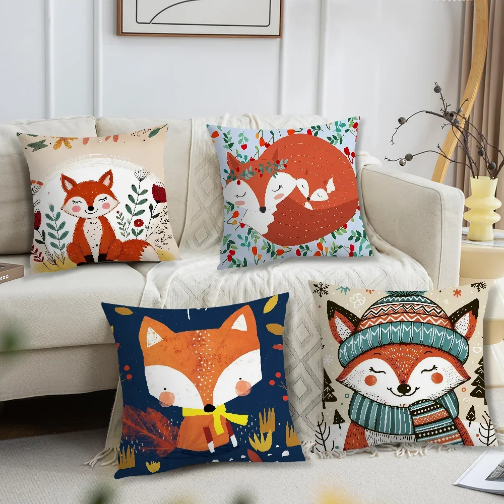Cartoon Animal Comfortable Soft Pillow Case for Sofa Living Room Home Office Decor Protective Covers Without Fox Pillow-Insert