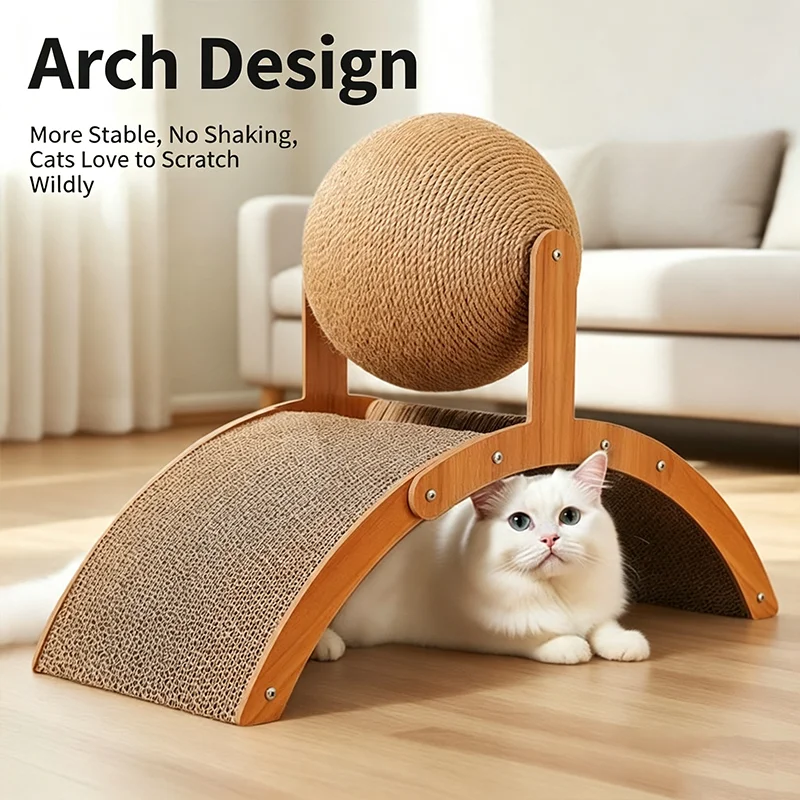 Wooden Cat Scratching Ball 2 In 1 Cat Scratcher Natural Sisal Scratch Board Wear Resistant Grinding Paw Toy Solid Wood Scraper