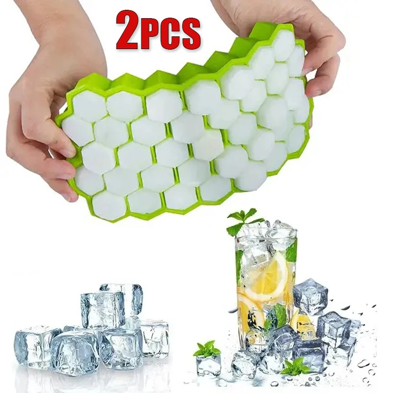 37 Grids Silicone Ice Tray Mold Lids Honeycomb Ice Cube Mold Reusable Food-Grade BPA-free DIY Ice Maker Mold for Whiskey Beers