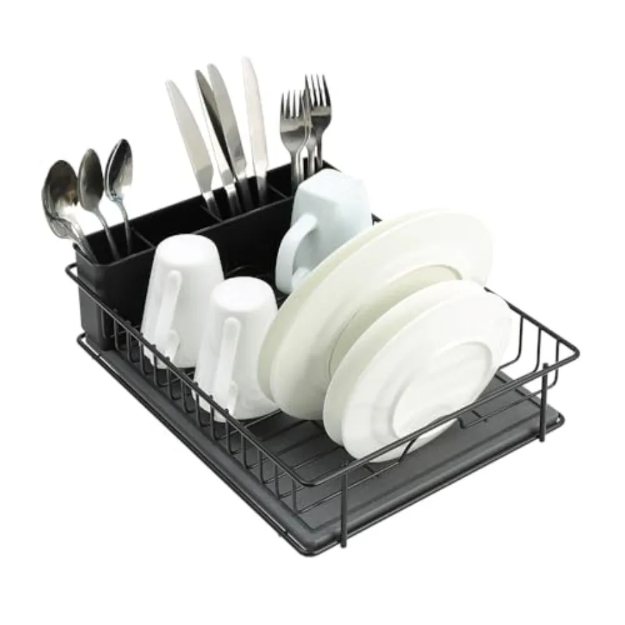 

304 Stainless Steel Dish Drying Rack with Diatomaceous Earth Drainboard Removable Utensil Caddy Rust Resistant Countertop Dish