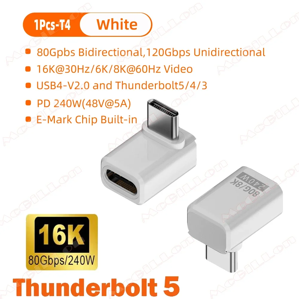 USB4 V2 90-Grad-Typ-C-Winkeladapter 80 Gbit/s Thunderbolt 5 4 3 Winkeladapter 240 W USB-C-Kabelstecker 40 Gbit/s für MacBook Air