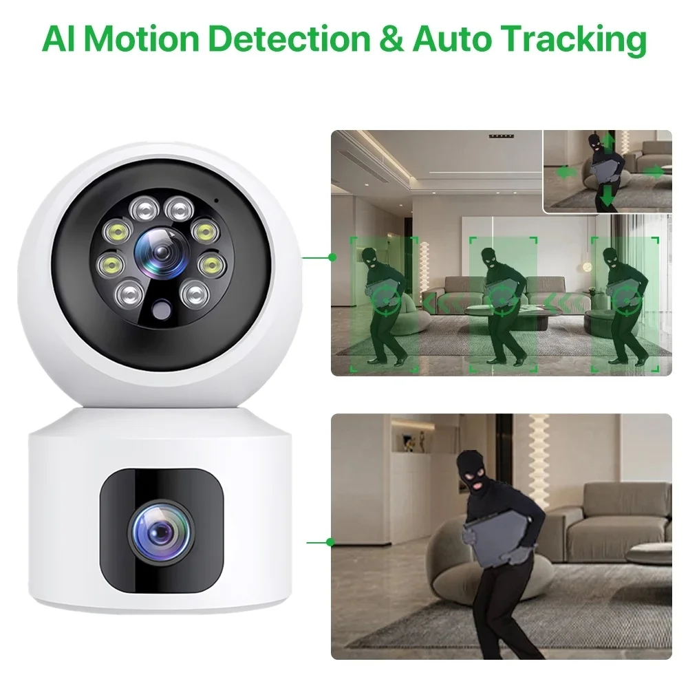 8MP 4K Dual เลนส์กล้อง 4G ซิมการ์ดในร่มสมาร์ทหน้าแรกเว็บแคมสี Night Vision ป้องกันความปลอดภัยกล้องวงจรปิด