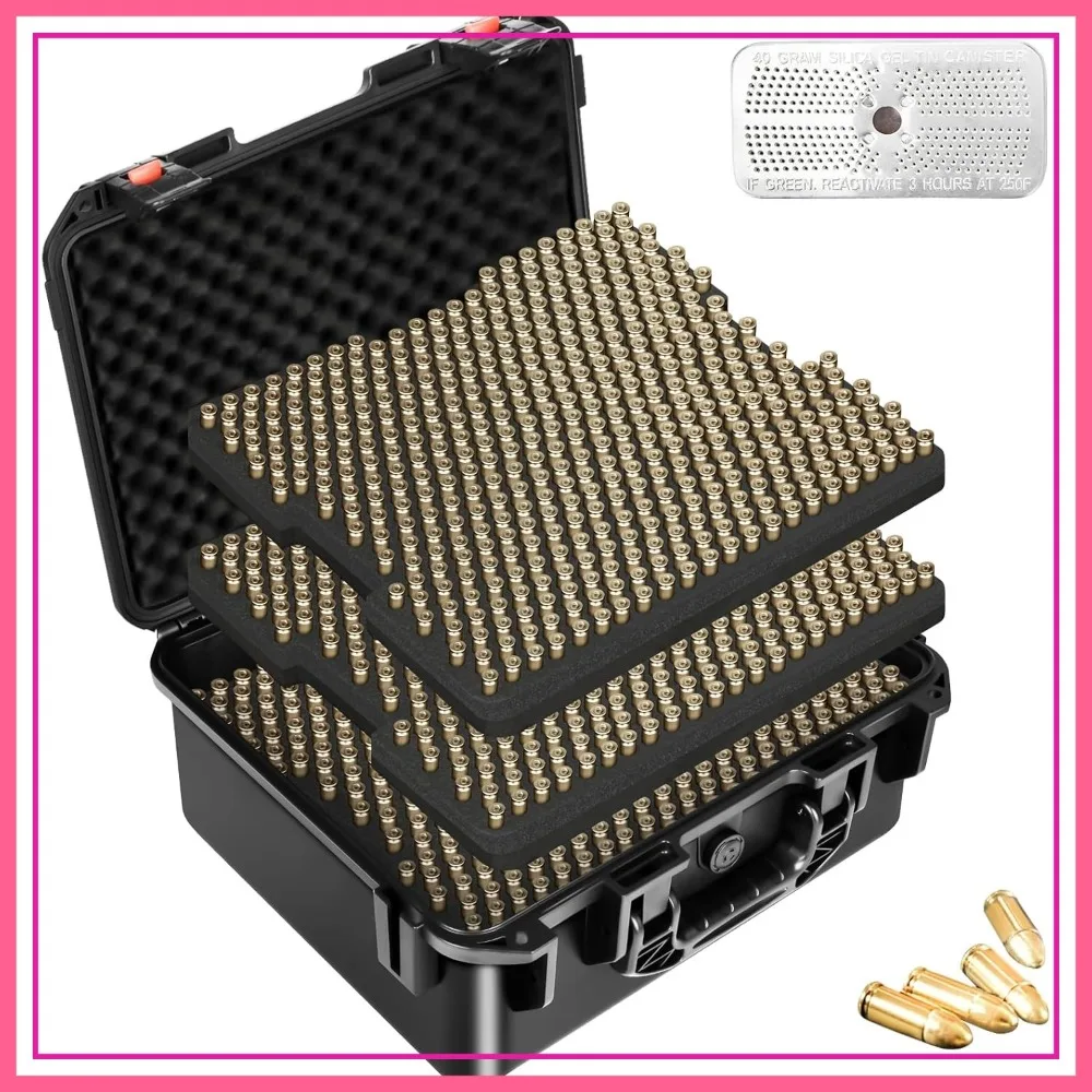 

9mm Ammo Box Storage Case: Waterproof Ammo Organizer, Durable Carrying Box for 9mm Luger, .380ACP, .45, .22LR, .223, 5.56