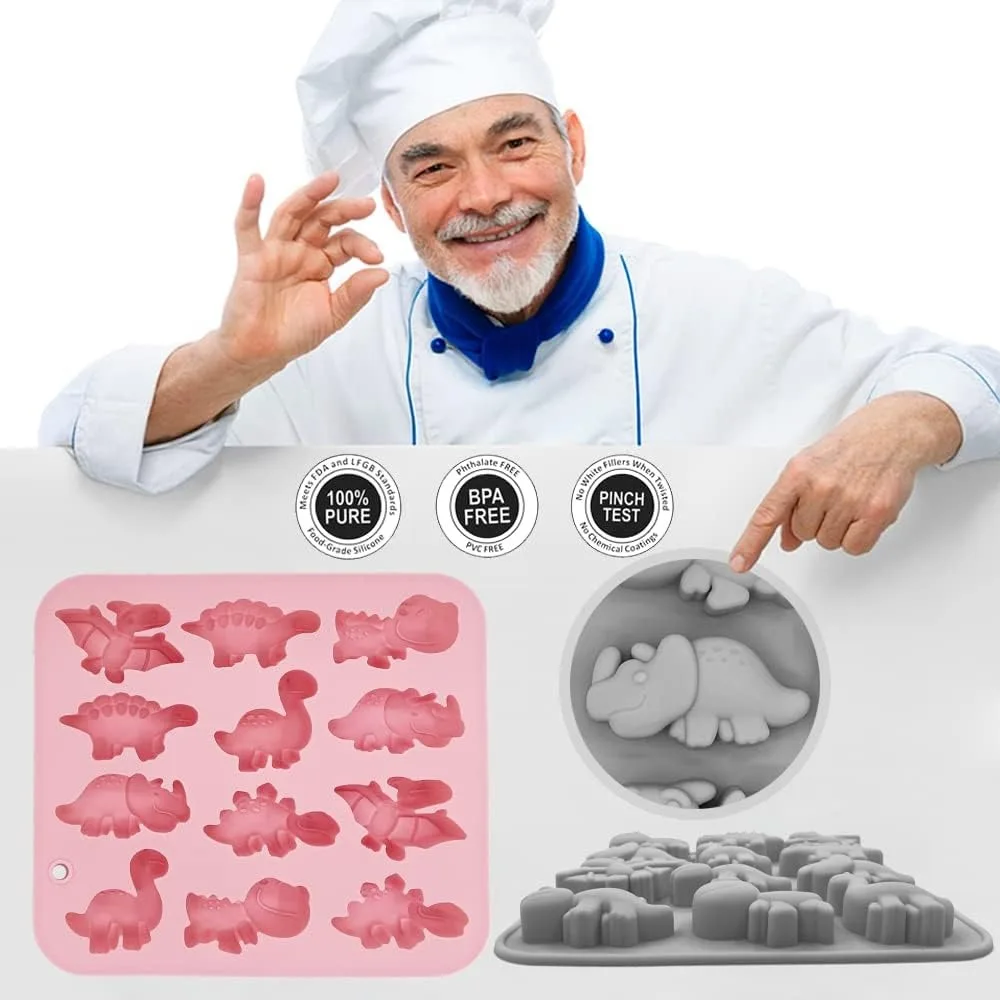 2026 New 3D Dinosaur Shape 12 Cavity Silicone Mold Chocolate Candy Cookie Baking Tray DIY Cake Fondant Dessert Decorating Tool