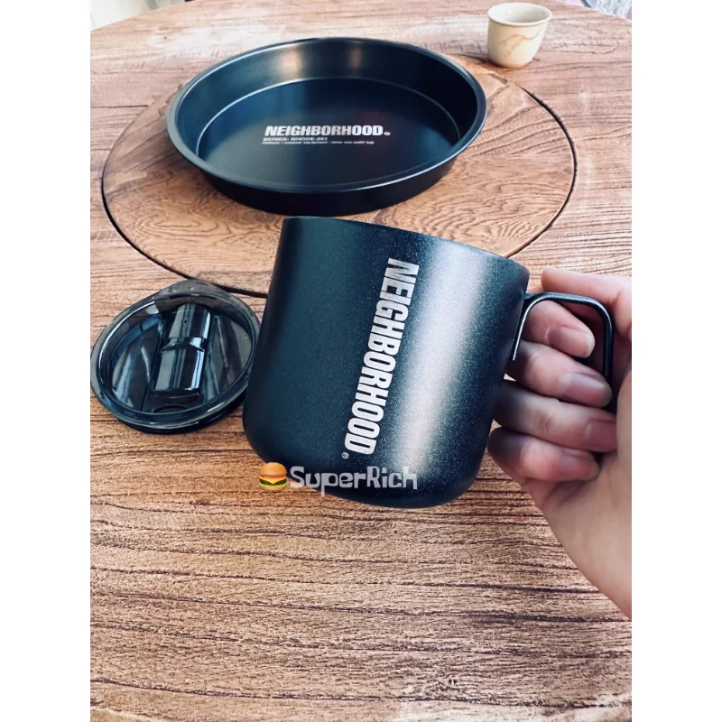 Nbhd blackened camping coffee cup 304 stainless steel thermal insulation mug hanging cup with lid is light and easy to carry