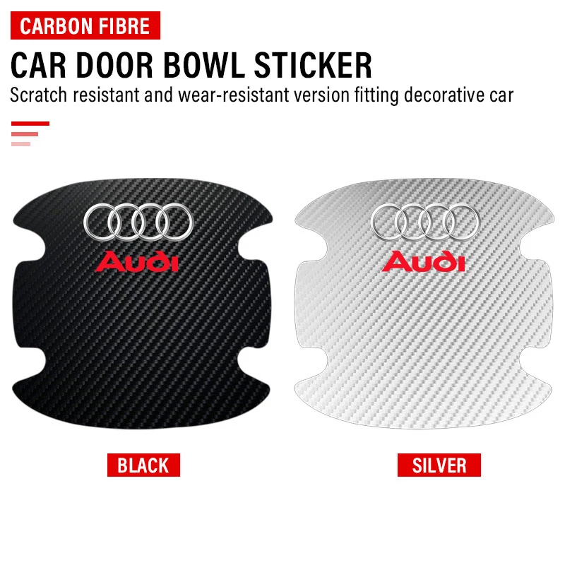 Carbon Fiber Car Door Handle Protection Sticker Emblem Accessories for Audi Sline A7 A8 A3 A4 A5 A6 TT Q3 Q5 Q7 A1 B5 B6 B7 B8 - view 5