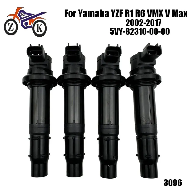

4PCS Motorcycle Ignition Coil For Yamaha YZF-R1 YZF R6 R6S FZ1 FZ8 V-Max 1700 Replacement F6T558 5VY-82310-00-00 5VY823100000