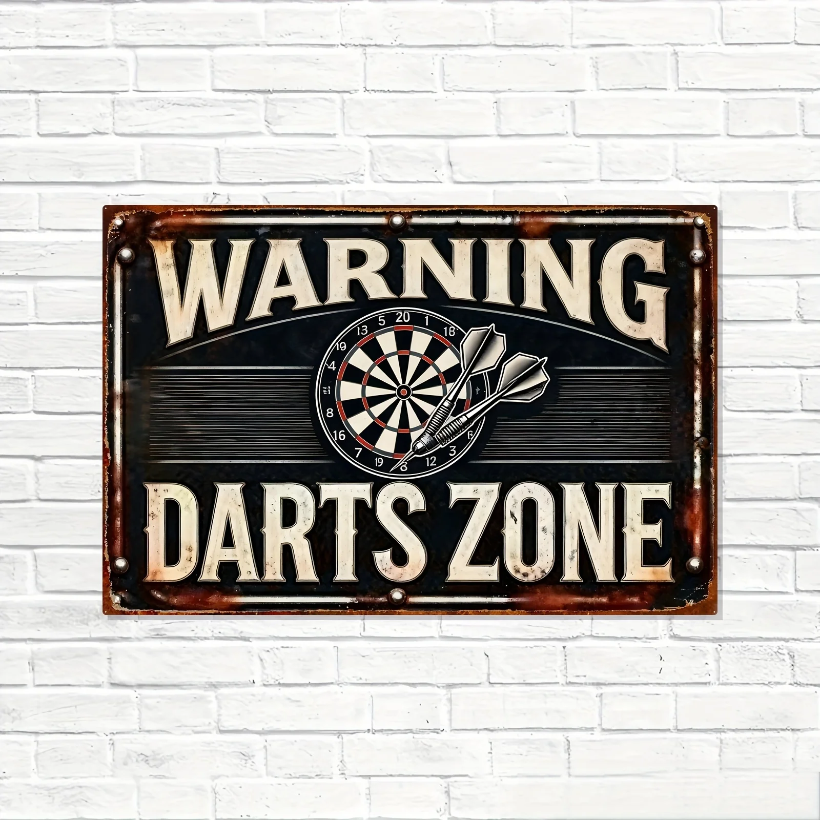 HD Tin Sign Vintage Darts Zone Wall Decor - Retro Warning Dartboard Game Art Metal Poster for Bar Game Room Man Cave Decor