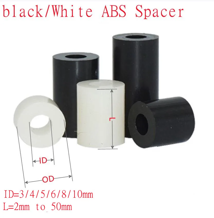 20-50pcs M3 M4 m5 m6 m8 white or black ABS Rround spacer standoff White Nylon Non-Threaded Spacer Round Hollow Standoff Washer