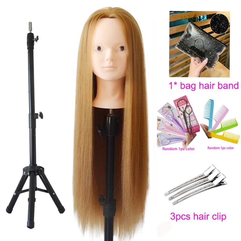Cabeza de maniquí peluquería de entrenamiento para peinados, cabeza de maniqui cabello natural con 100% pelo sintético para peluquería trenzada,