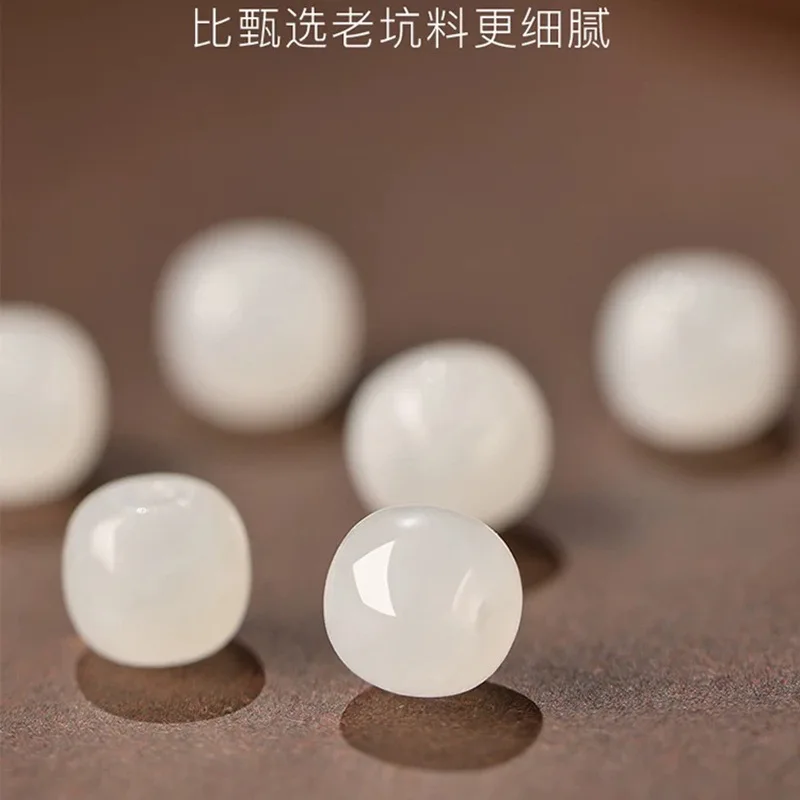 2026 Natural Hetian Jade Bracelet Mutton Fat White Jade Handstring For Men Women Plain Circle Lucky Bead Light Luxury Exquisite view 3