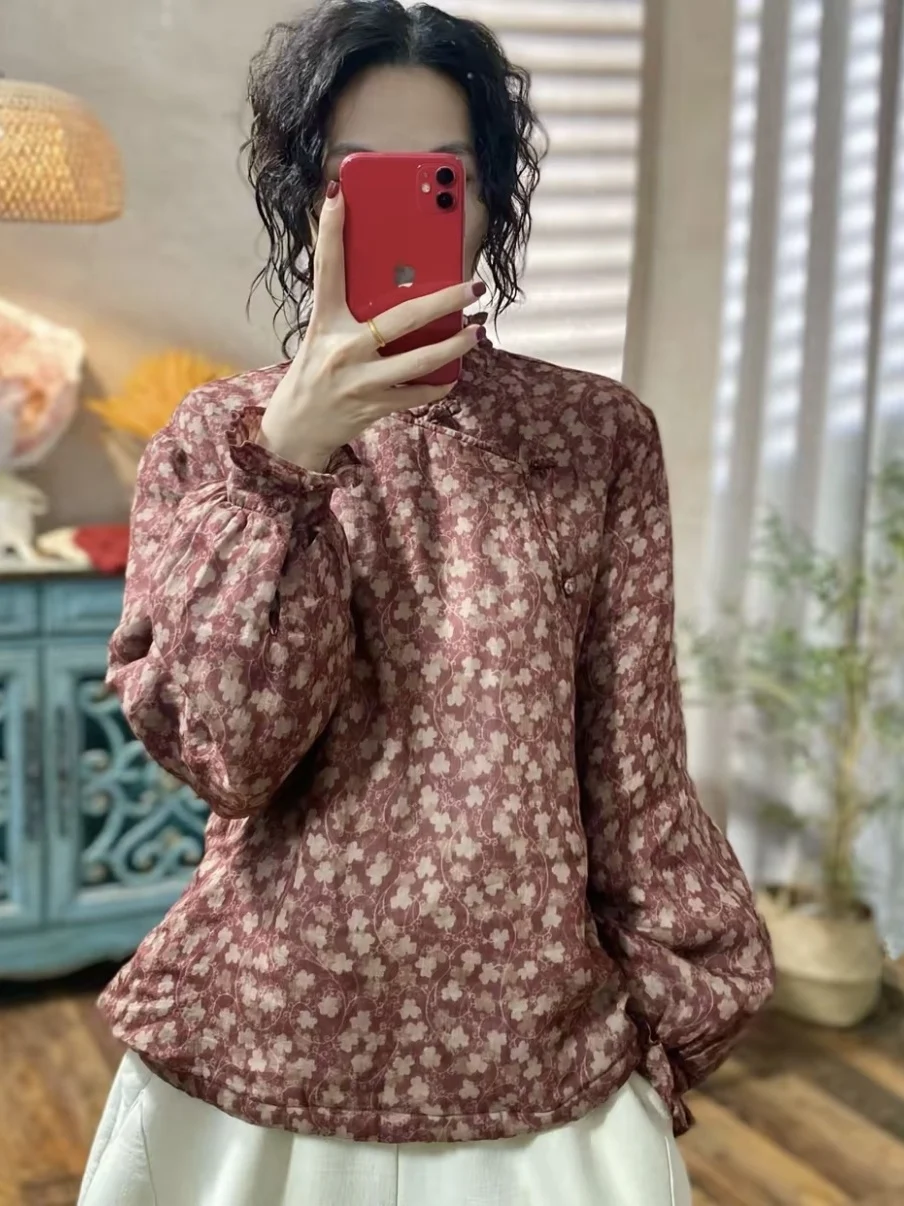 

New Chinese Sle Retro Side Buttoned Cotton Jaet with Four Le Clover Label Removed Women's plus Size Long Sve Coat