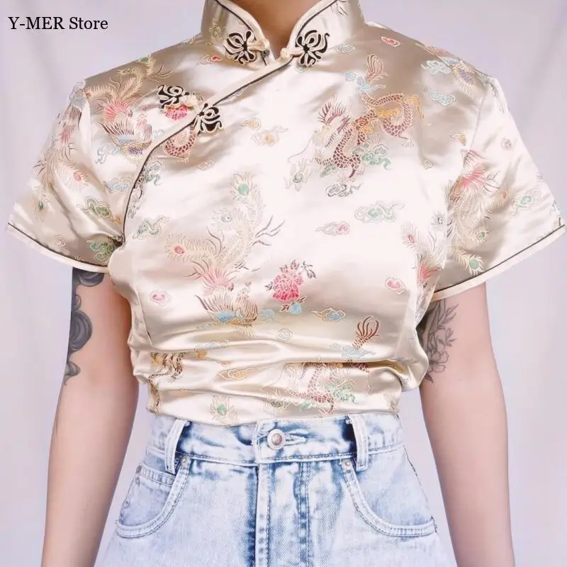 Yellow Chinese Style Tang Clothes Summer Spring New Qipao Top Women Shirt Fashion Blouse Big Size 3Xl 4Xl Cheongsam Costume