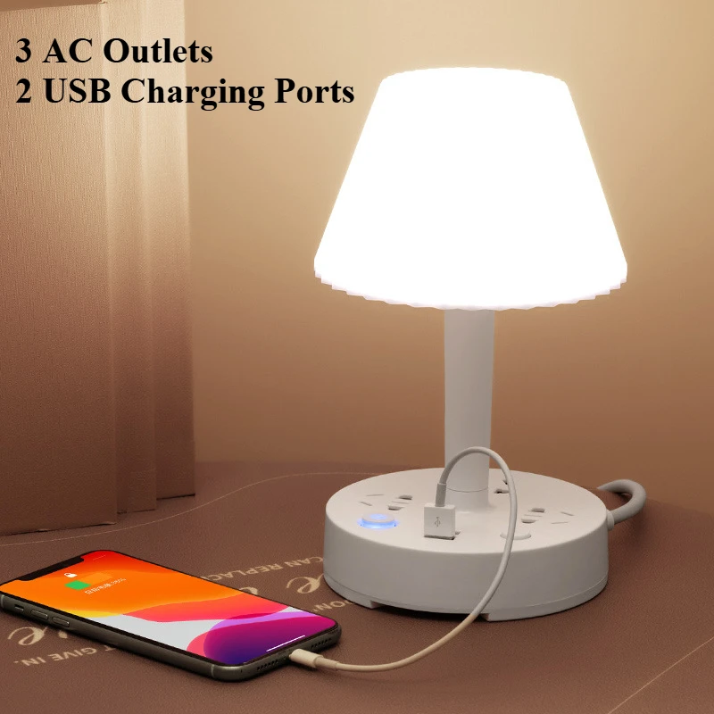 

Mutifunction 3 AC Outlets and 2 USB Charging Ports 2500W/10A Overload Protection Power Strip+Table Lamp+Cellphone Holder MC001