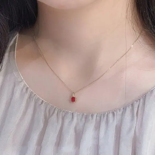 Ruby Gem Necklace with Diamond Pendant, Exquisite Gift