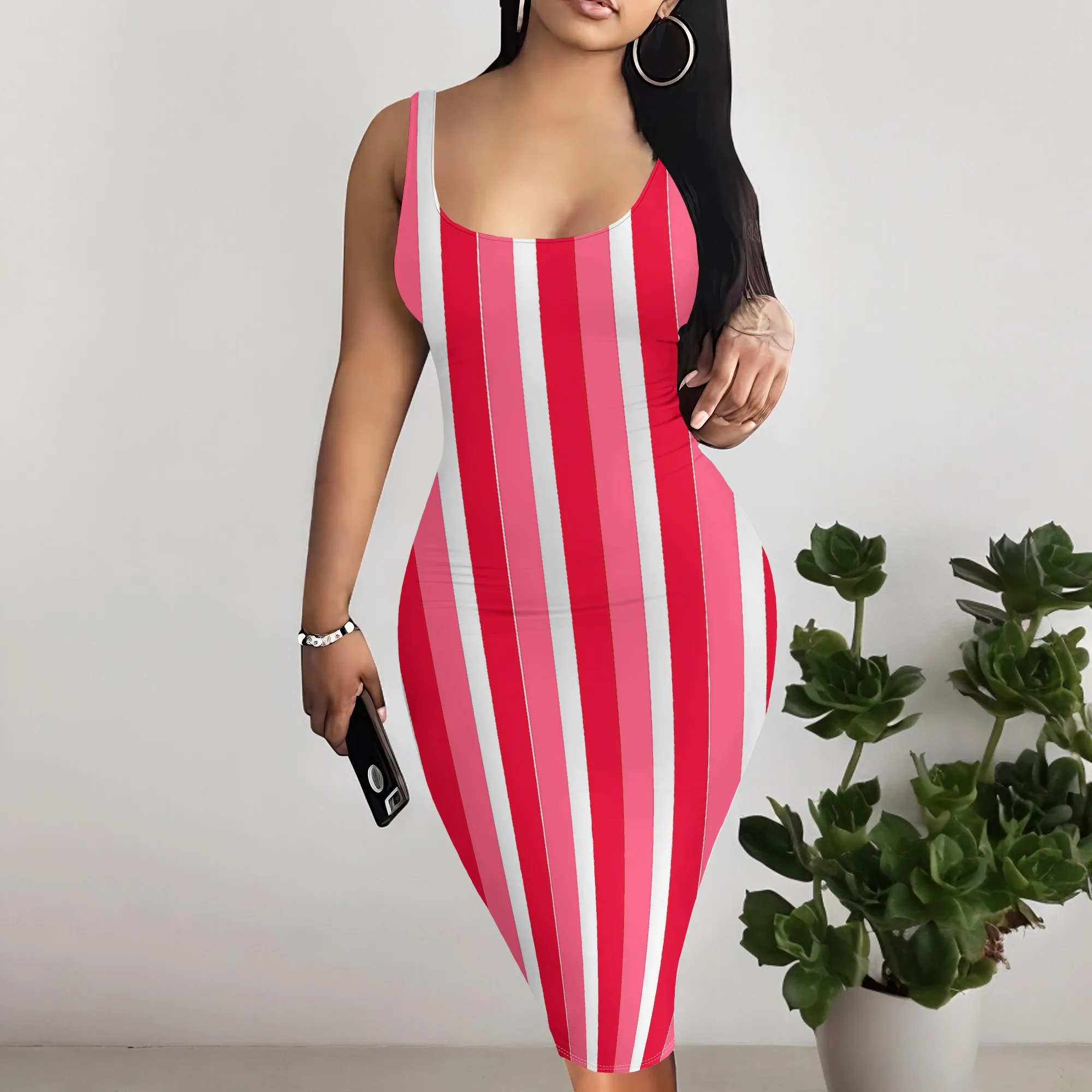 

Women's Tie Dye Bodycon Midi Dress Spaghetti Strap V Neck Summer Beach Party Vacation S-3XL