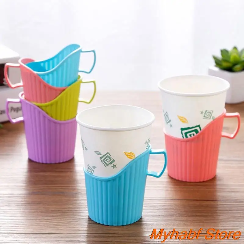 10Pcs/Set Reusable Thickening Cup Holder Creative Plastic Disposable Cups Holder Anti-scalding Cup Mug Sleeve Random Color