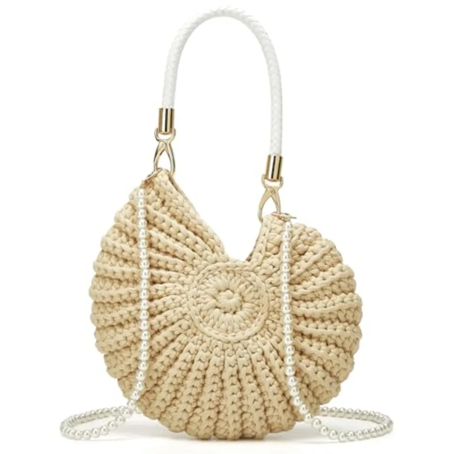 

Handmade Crochet Tote Bag Seashell Purse for Women Boho Shell Handbag Crossbody Shoulder Bag Summer Beach Clutch Hobo Handbag