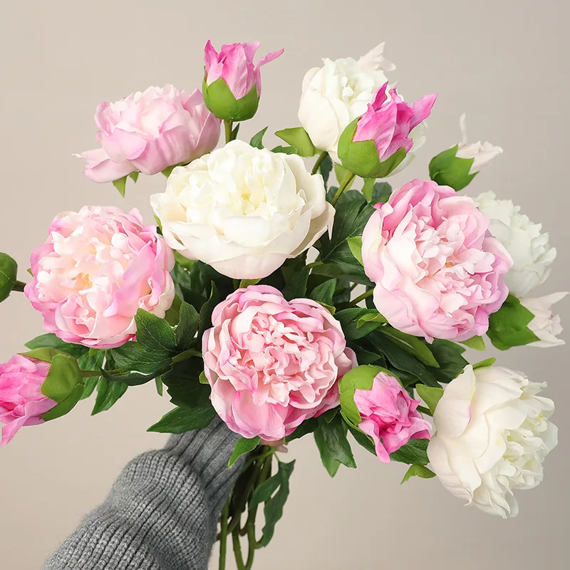 4 Stück/Set Künstliche Feuchtigkeitsspendende 2-köpfige Pfingstrosen mit Echtem Touch, Kunstblumen für Hochzeitsdekoration, Künstliche Pfingstrosen für Heim- und Raumdekoration, Ornamente – Detail 2