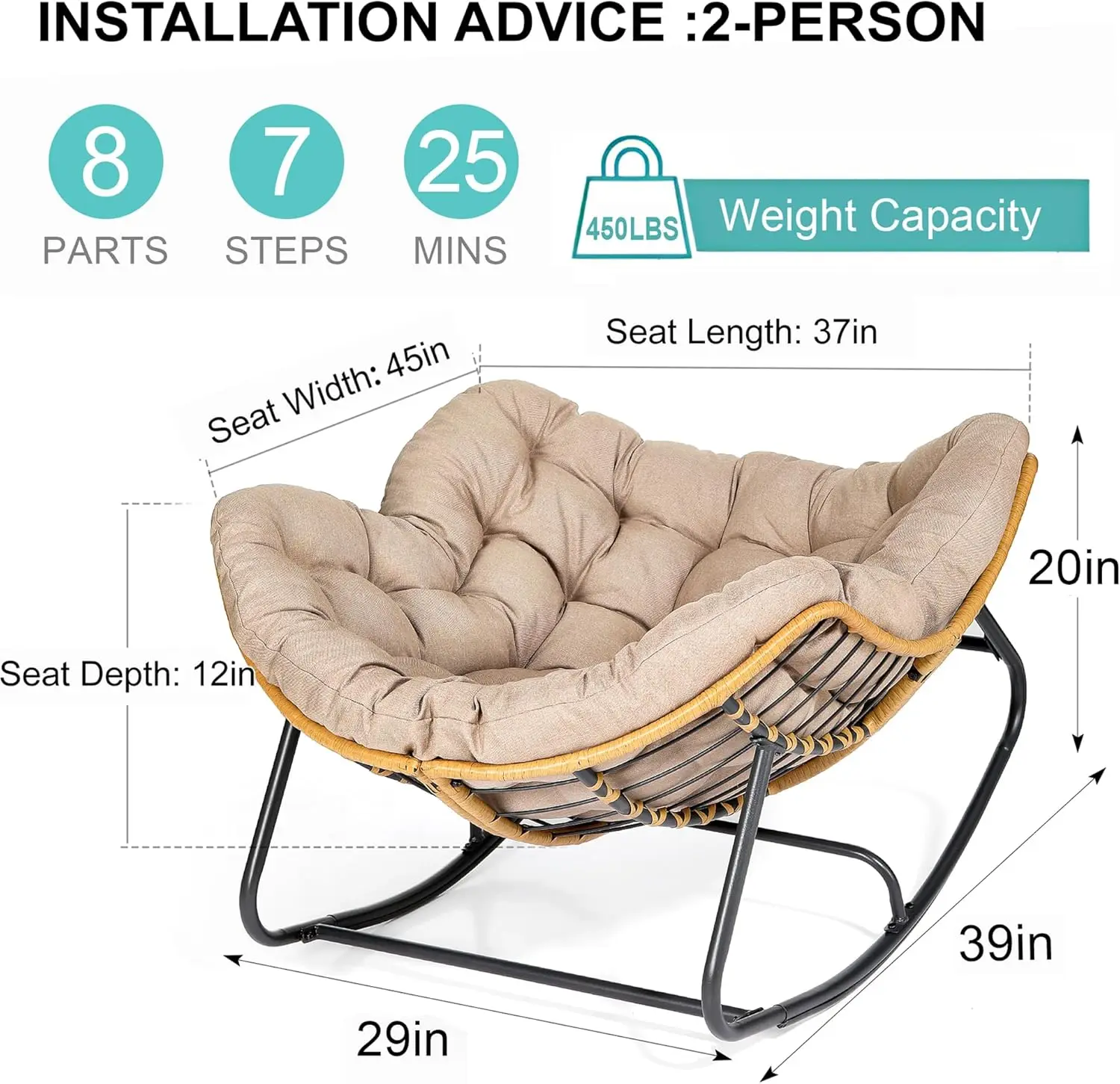 Outdoor Rocking Chair, Patio Egg Rocking , Indoor Papasan , Rattan Wicker Lounge , Modern Royal for