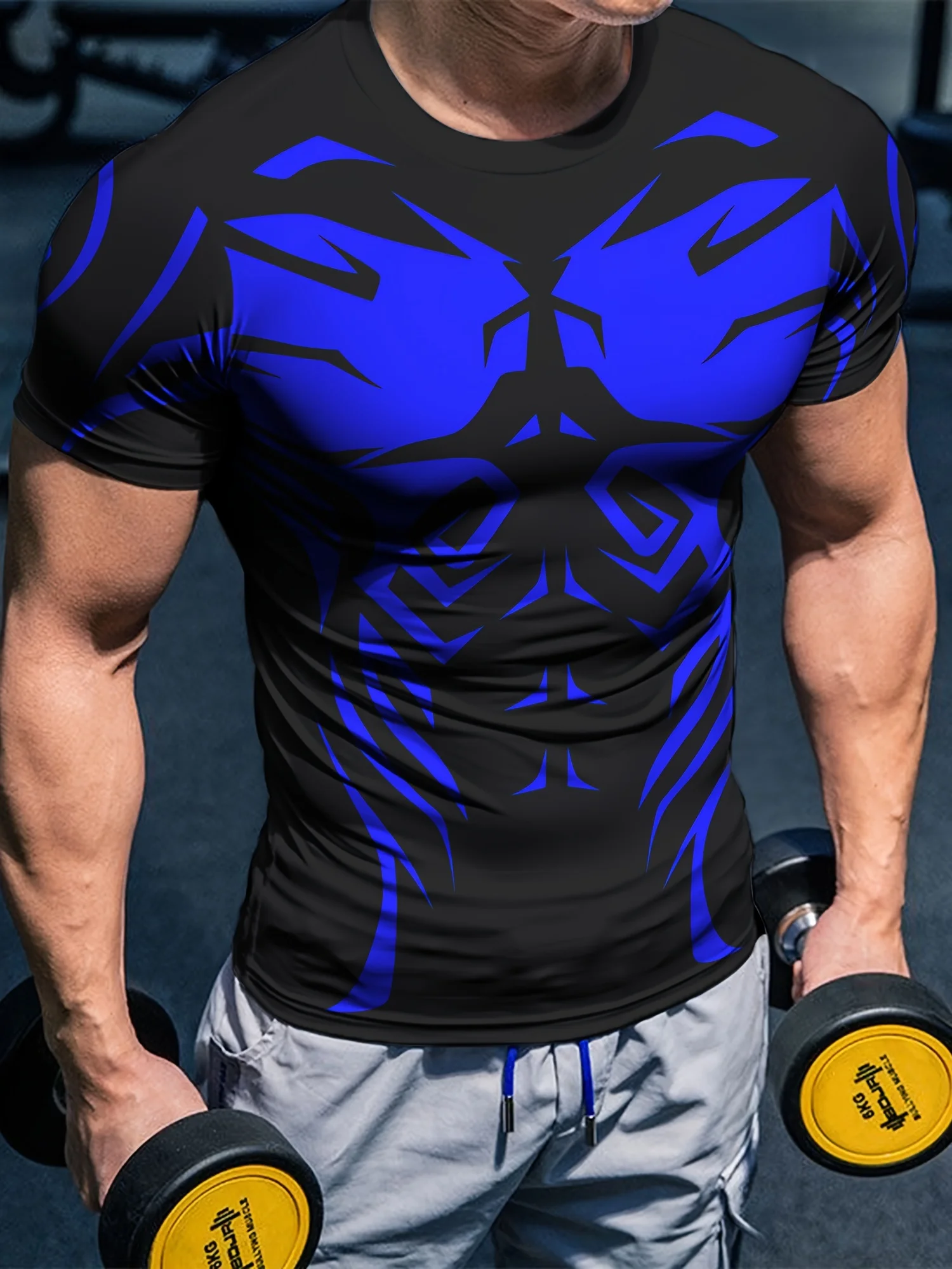 MensMuscle Training Gym T Shirt Muscle PattenS ports Jogging Short Sleeve Tees Quick Drying Running  Men Oversized Clothing Tops view 3