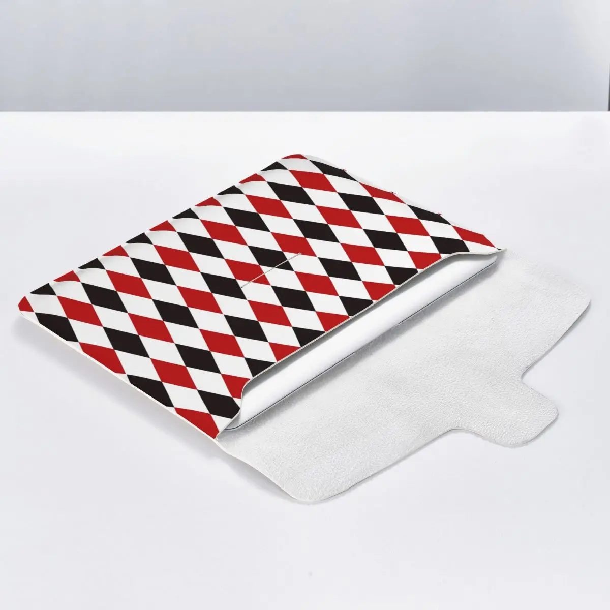 Harlequin Plaid Playing Cards Diamond PU Leather Horizontal Laptop Sleeve Shockproof Soft Lining Notebook Case 13 Inch