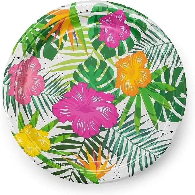 8Guests Hawaii Theme Disposable Tableware Set Tropical Aloha Flower Turtle Leave Plates Napkin Cup Hawaiian Wedding Birthday Dec