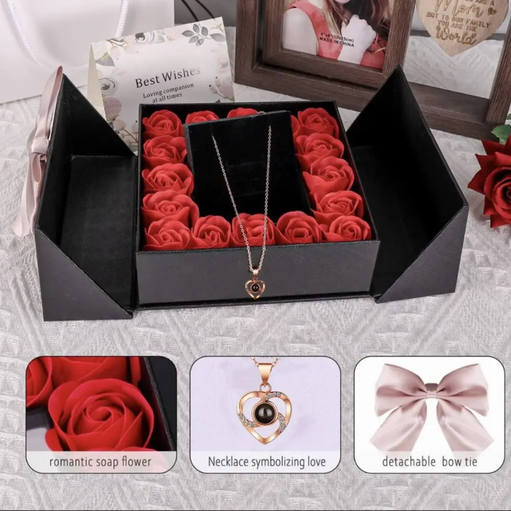 Luxury Lover Heart Necklace Creative Romantic Surprise Rose Flower Gift Box Set Delicate Superior Sense