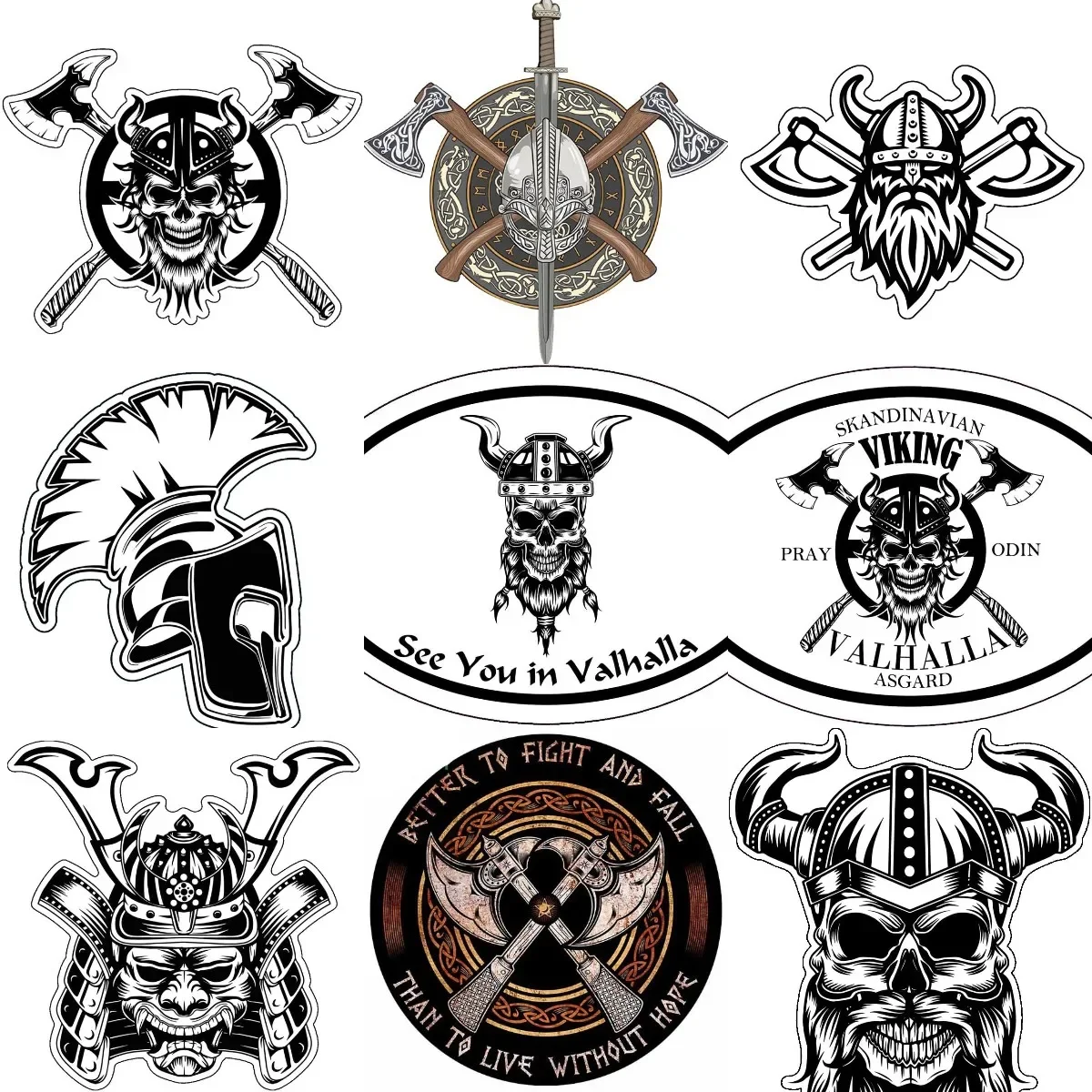 

Viking Warrior Skull Axe Creative Stickers for Decorate Car Van Truck Bicycle Fridge Table Motorcycle Off-road Helmet Window